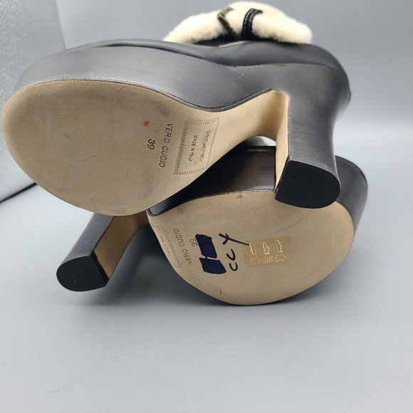 Dsquared women Ankle Boot heel platform black leather faux fur Size 9 39 new - Picture 8 of 12